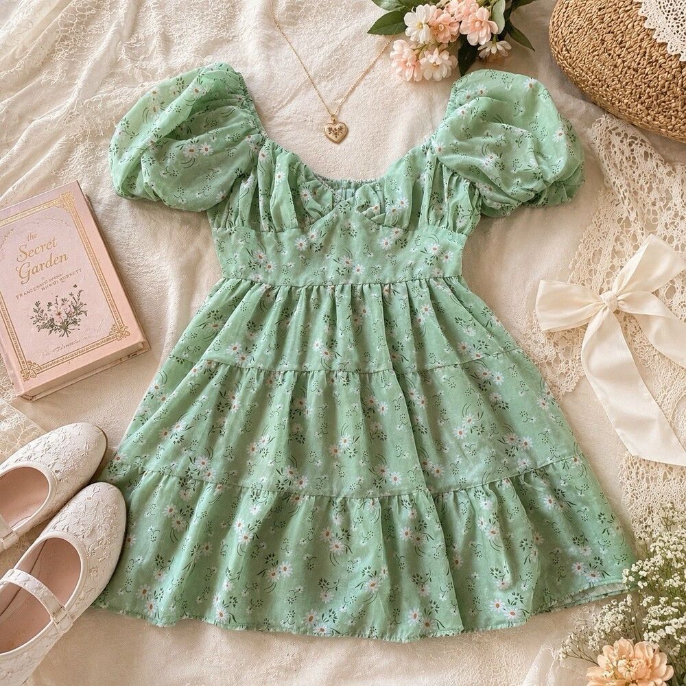 Princess Polly Floral Milkmaid Dress Sweet Cottagecore Puff Sleeve Babydoll US 4